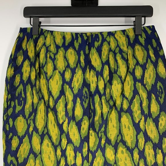 Gizia Skirt Blue Yellow Patterned Pencil Straight Lined - Picture 6 of 11